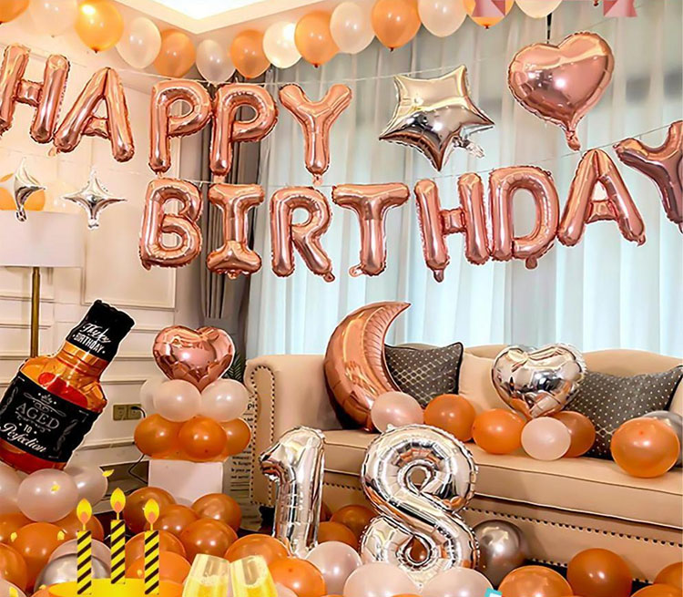 18 Birthday Party Supplies And Decorations with Rose Gold Happy Birthday for Living Room Decor 852