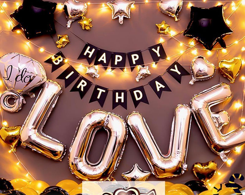 Bithday Wall Decoration Balloon Kit  with Happy Birthday Banner LOVE Foil Balloon and Lamp JLH-771