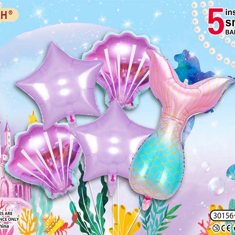 Party Decoration Wholesale 5 Pieces Mermaid Birthday Party with Mermaid Tell and Shell Foil Balloon 