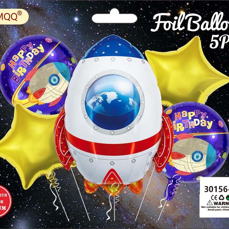 Boys Space Birthday Decorations Balloon Set with Gold Star and Rocket Foil Balloon 30156-669